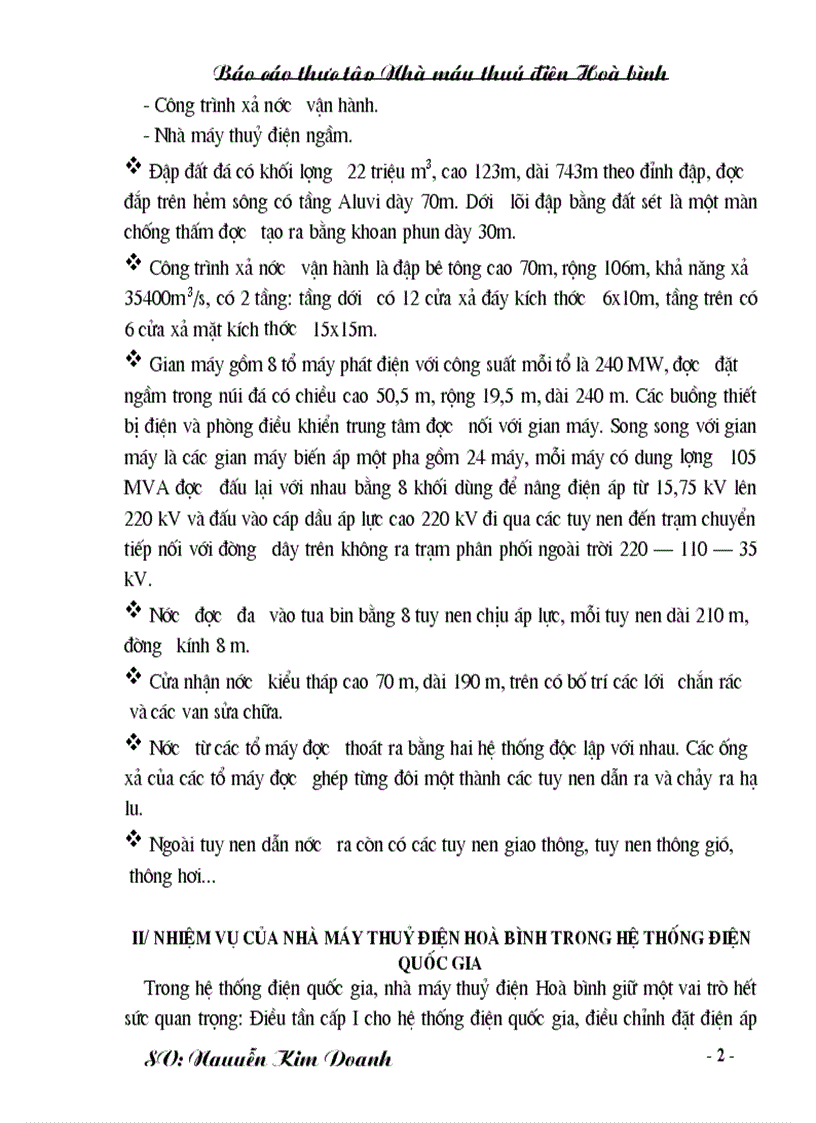 image for page Thông số kỹ thuật của các thiết bị chính trong nhà máy thuỷ điện Hoà bình