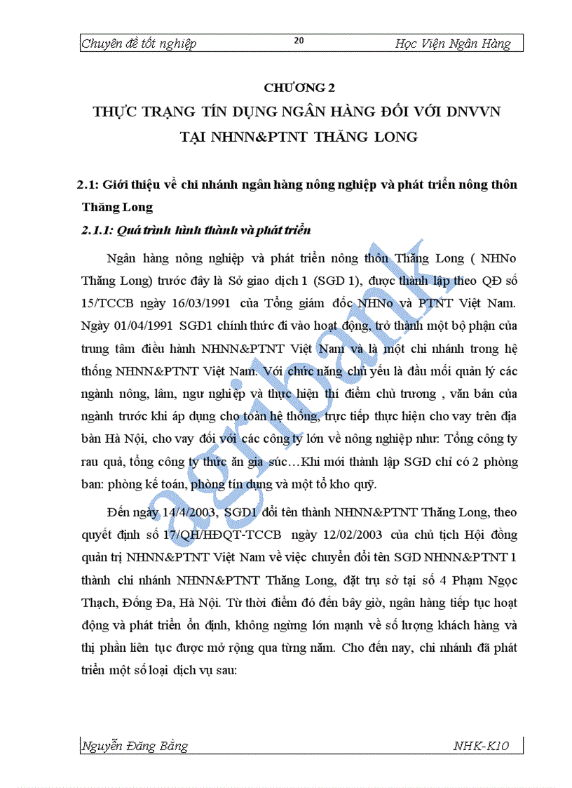 image for page Giải pháp mở rộng tín dụng đối với DNVVN tại NHNo PTNT Thăng Long 1
