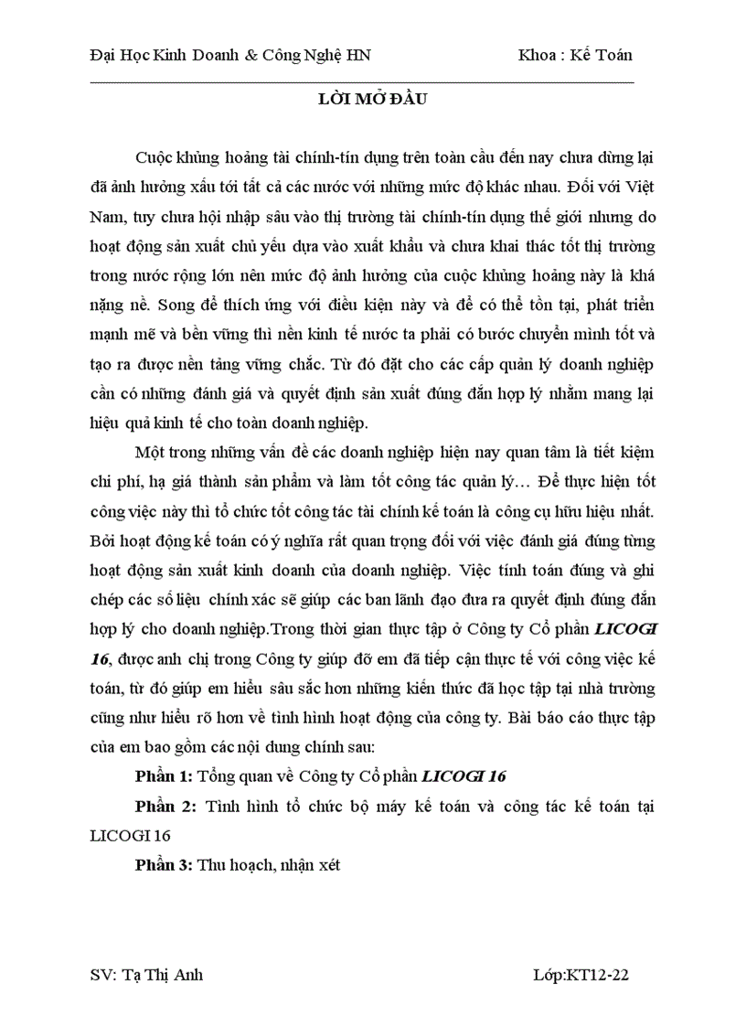 image for page Tình hình tổ chức bộ máy kế toán và công tác kế toán tại LICOGI 16 1