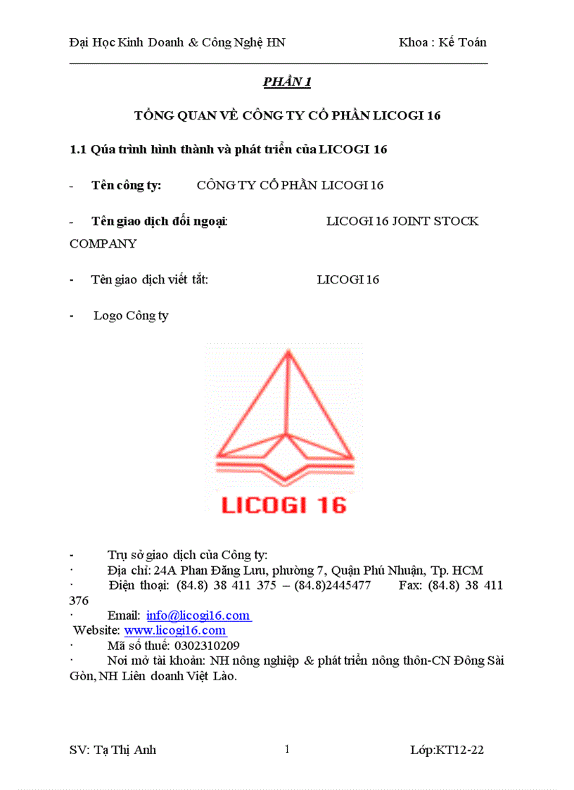 image for page Tình hình tổ chức bộ máy kế toán và công tác kế toán tại LICOGI 16 1