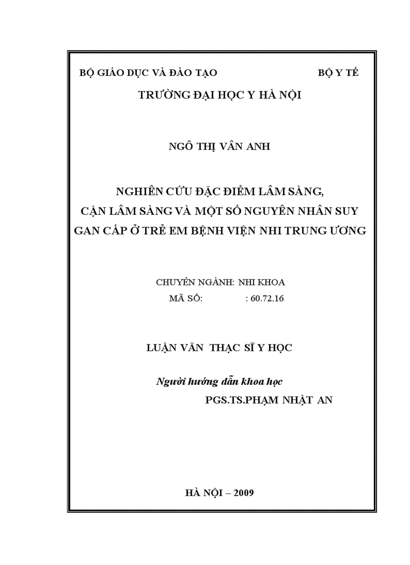image for page Nghiên cứu một số nguyên nhân đặc điểm lâm sàng cận lâm sàng suy gan cấp ở trẻ em tại Bệnh viện Nhi Trung Ương