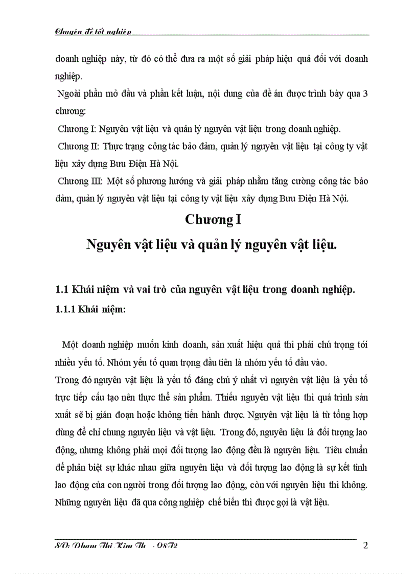 Một số phương hướng và giải pháp nhằm tăng cường công tác bảo đảm quản lý nguyên vật liệu tại công ty vật liệu xây dựng Bưu Điện Hà Nội 1