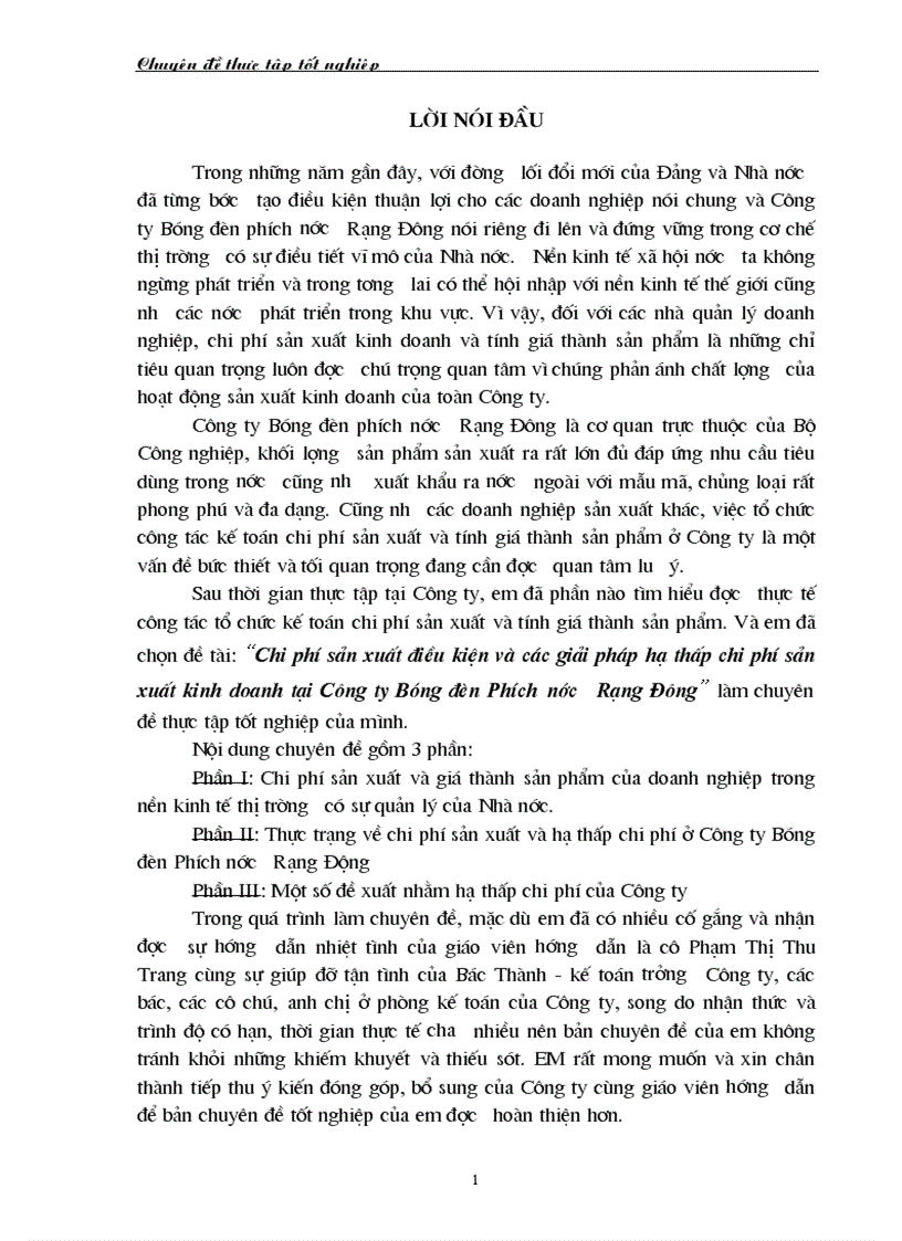 image for page Chi phí sản xuất điều kiện và các giải pháp hạ thấp chi phí sản xuất kinh doanh tại Công ty Bóng đèn Phích nước Rạng Đông 1