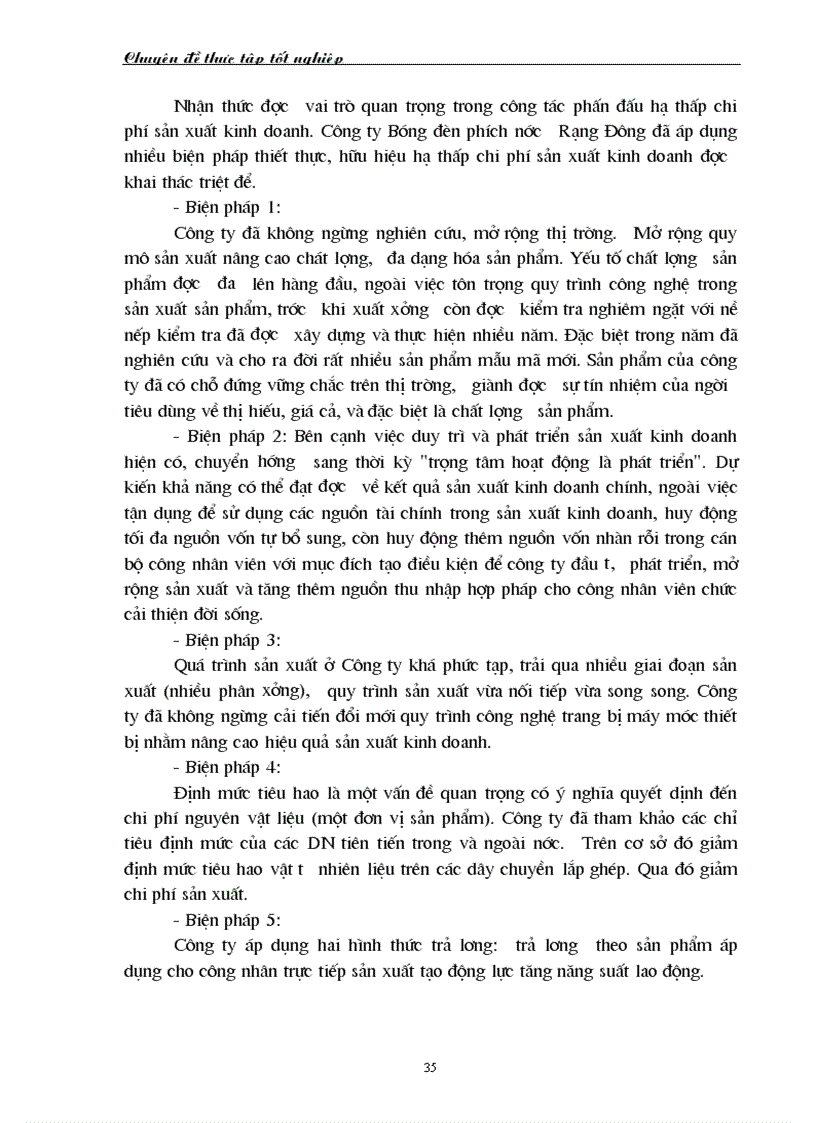 image for page Chi phí sản xuất điều kiện và các giải pháp hạ thấp chi phí sản xuất kinh doanh tại Công ty Bóng đèn Phích nước Rạng Đông 1