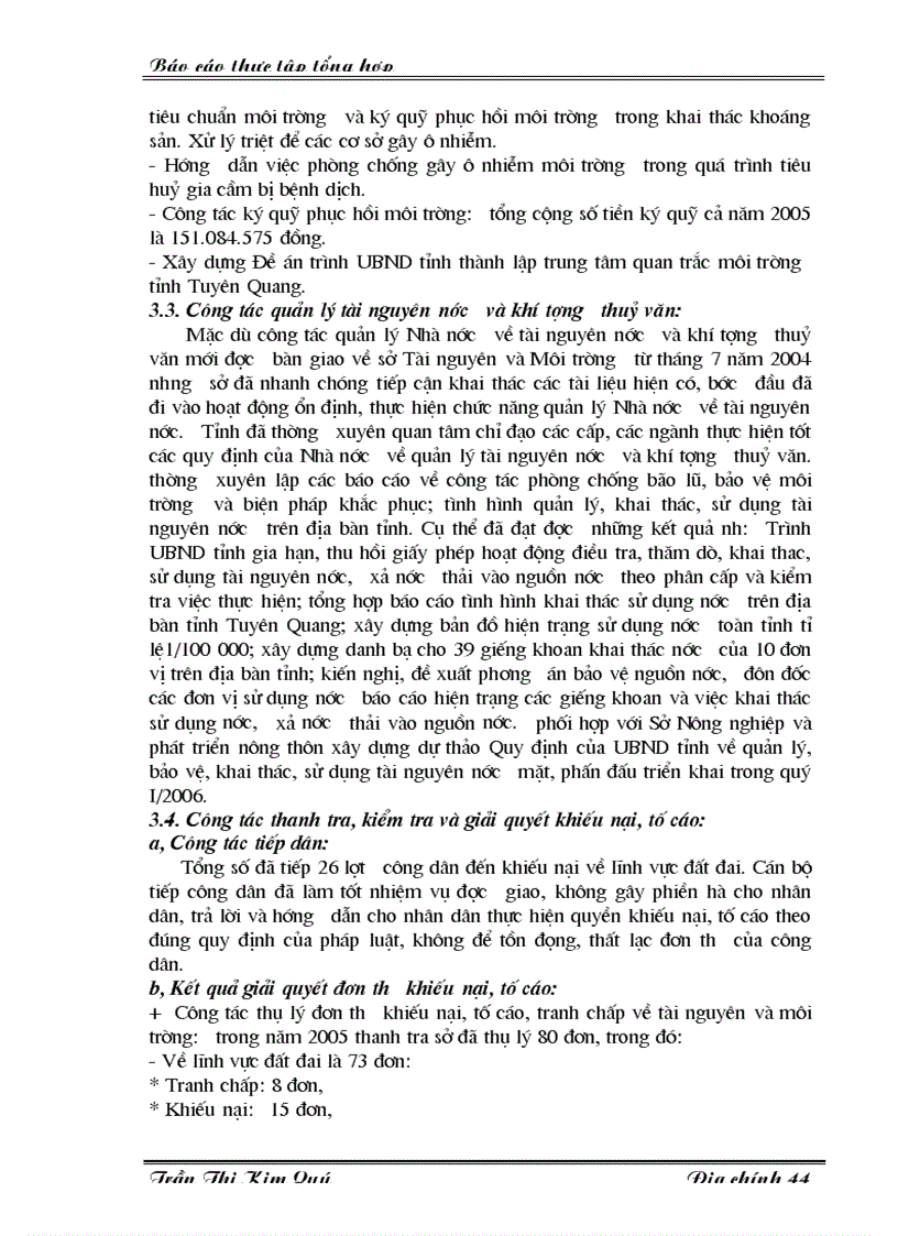 image for page Tình hình và kết quả hoạt động trong những năm qua của sở Tài nguyên và Môi trường tỉnh Tuyên Quang