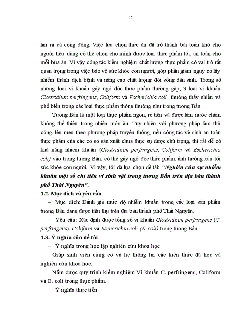 Nghiên cứu sự nhiễm khuẩn một số chỉ tiêu vi sinh vật trong tương Bần trên địa bàn thành phố Thái Nguyên