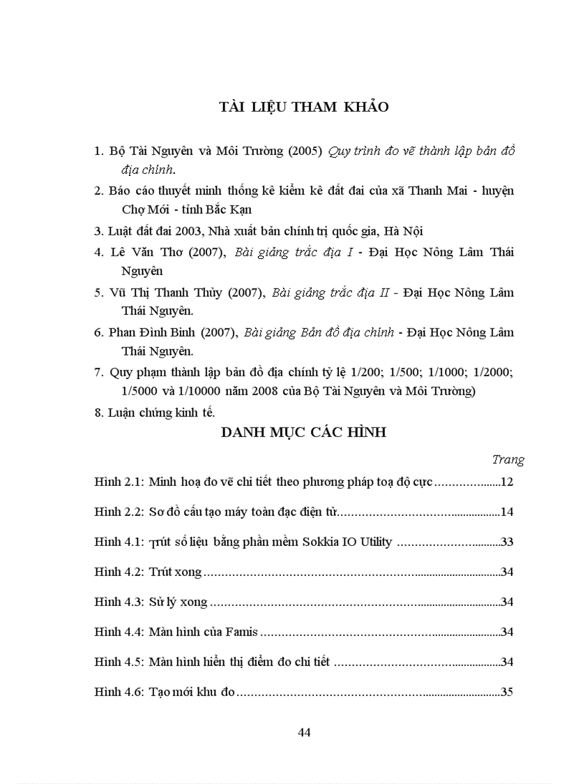 image for page Ứng dụng công nghệ tin học và máy toàn đạc điện tử thành lập bản đồ địa chính tỷ lệ 1 1000 xã Thanh Mai huyện Chợ Mới Tỉnh Bắc Kạn