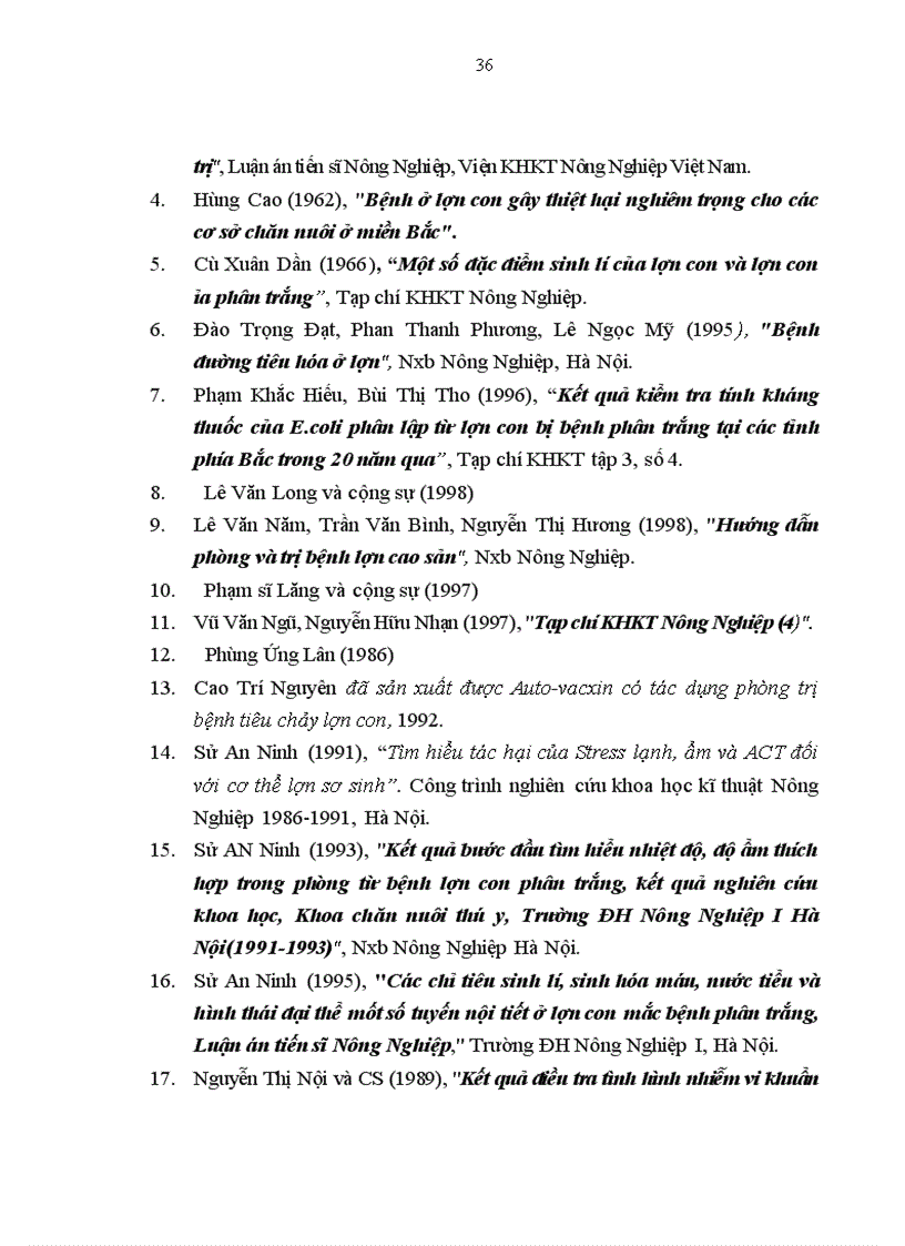 image for page Tình hình bệnh phân trắng lợn con tại xã Kim Tân huyện Kim Thành tỉnh Hải Dương và xác định hiệu lực của thuốc AMPIDE COLI và COLISTIN 1200