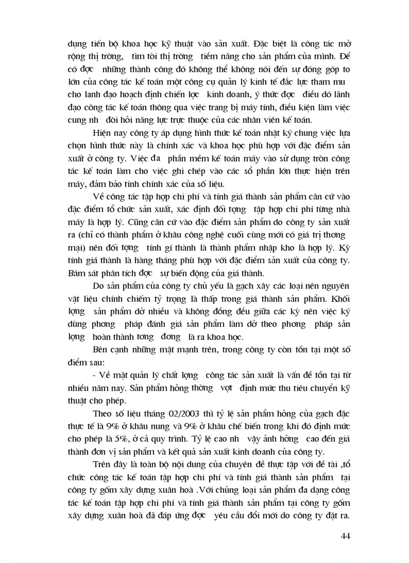 image for page Một số nhận xét chung về công tác kế toán tập hợp chi phí sản xuất và tính giá thành ở công ty gốm xây dựng Xuân Hoà