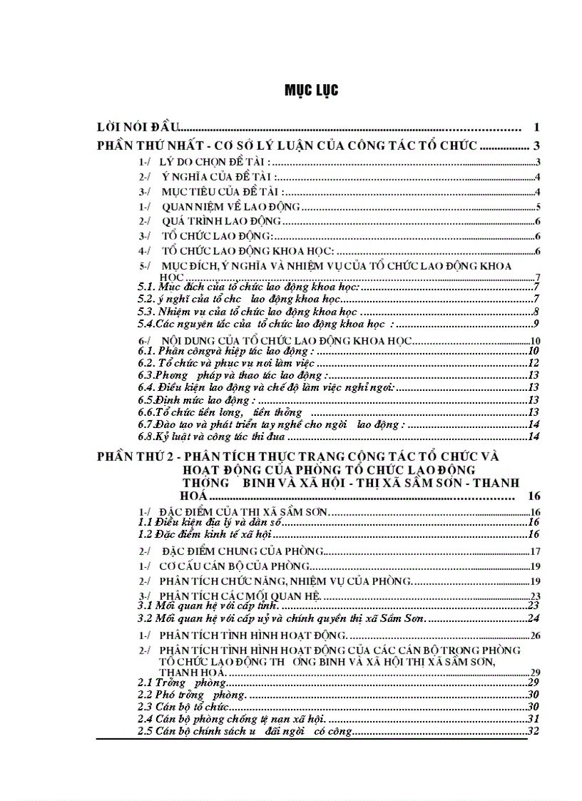 image for page Phân tích công tác tổ chức và hoạt động của Phòng tổ chức lao động thương binh và xã hội thị xã Sầm Sơn Thanh Hoá