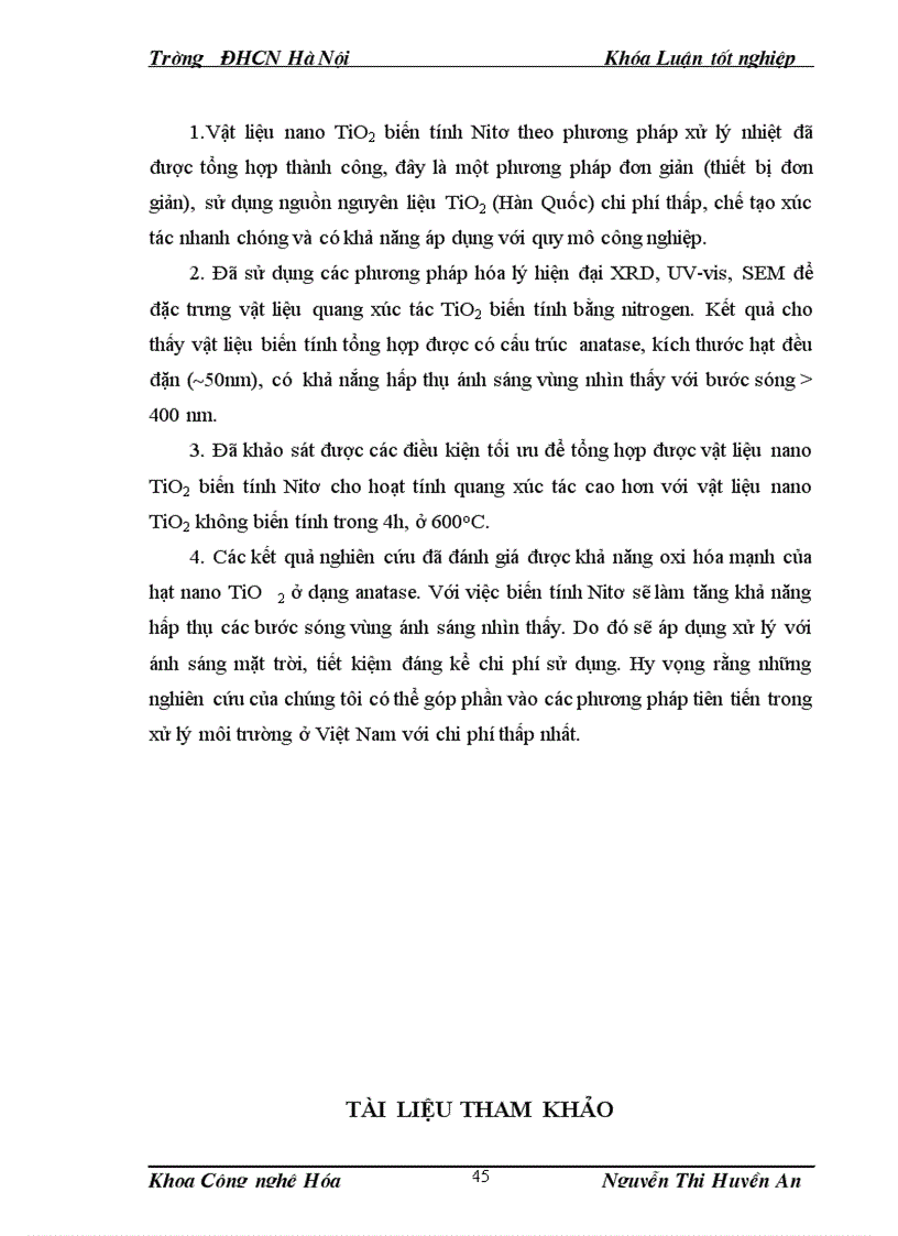 image for page Khảo sát điều kiện tổng hợp và nghiên cứu tính chất quang xúc tác của vật liệu TiO2 biến tính bằng nitrogen ứng dụng trong xử lý môi trường