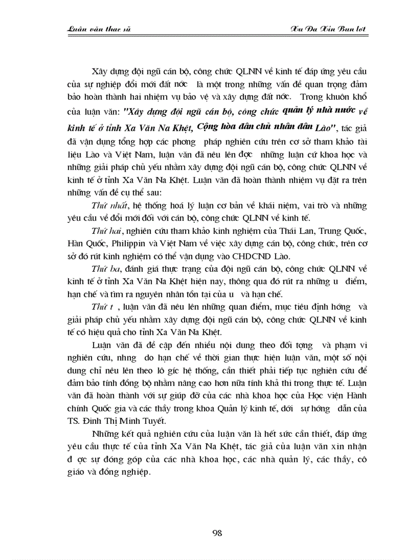 image for page Xây dựng đội ngũ cán bộ công chức quản lý nhà nước về kinh tế ở tỉnh xa văn na khệt của nước Cộng hoà dân chủ nhân dân Lào