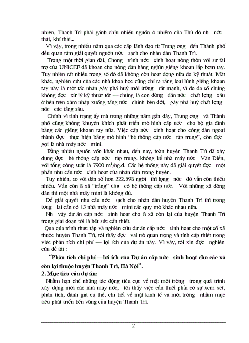 image for page Phân tích chi phí lợi ích của Dự án cấp nước sinh hoạt cho các xã còn lại thuộc huyện Thanh Trì Hà Nội 1