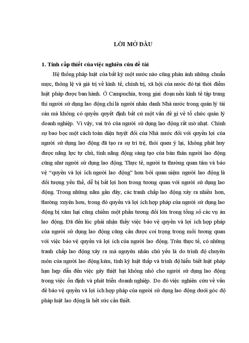 Pháp luật lao động campuchia vớivấn đề bảo vệ quyền và lợi ích hợp pháp của người sử dụng lao động