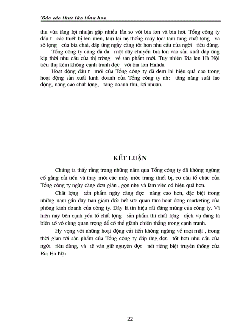 image for page Báo cáo thực tập tổng hợp tại Tổng công ty Bia Rượu Nước giải khát Hà Nội