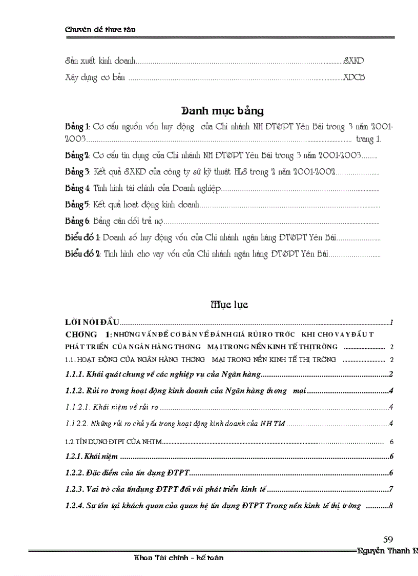 image for page Giải pháp nâng cao chất lượng công tác đánh giá rủi ro trước khi cho vay ĐTPT tại Chi nhánh Ngân Hàng ĐT PT Yên bái 1