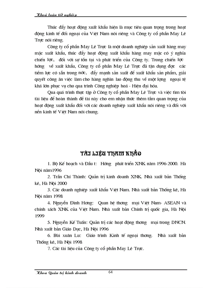 image for page Một số giải pháp nhằm thúc đẩy hoạt động xuất khẩu hàng may mặc tại Công ty cổ phần May Lê Trực