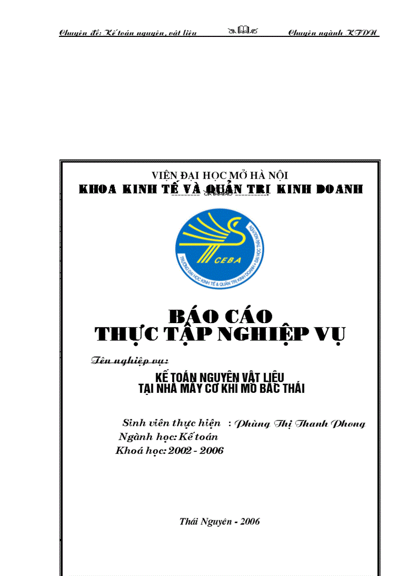 image for page Kế toán nguyên vật liệu tại nhà máy cơ khí mỏ Bắc thái