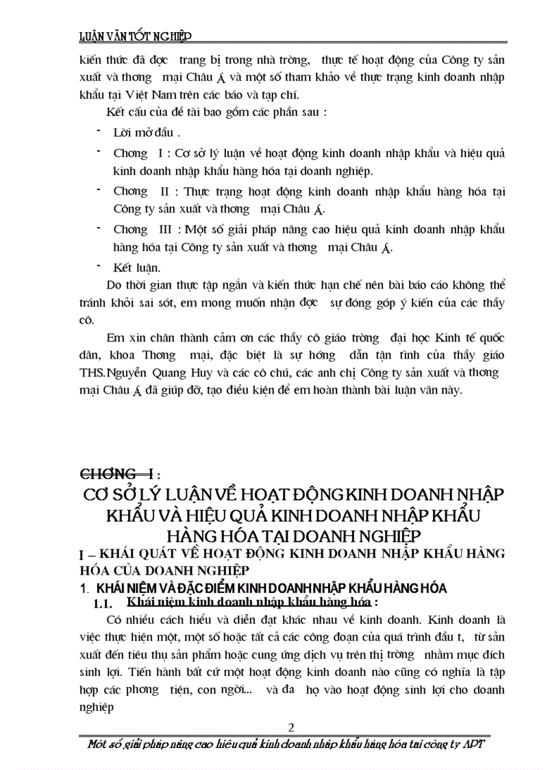 Một số giải pháp nâng cao hiệu quả kinh doanh nhập khẩu hàng hóa tại công ty sản xuất và thương mại Châu á