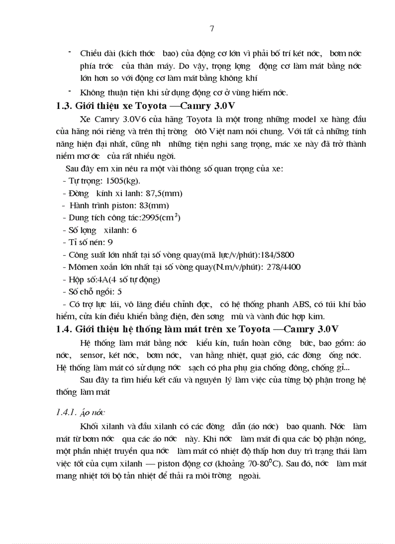 image for page Nghiên cứu khai thác bảo dưỡng sửa chữa hệ thống làm mát trên xe toyota camry 3 0V