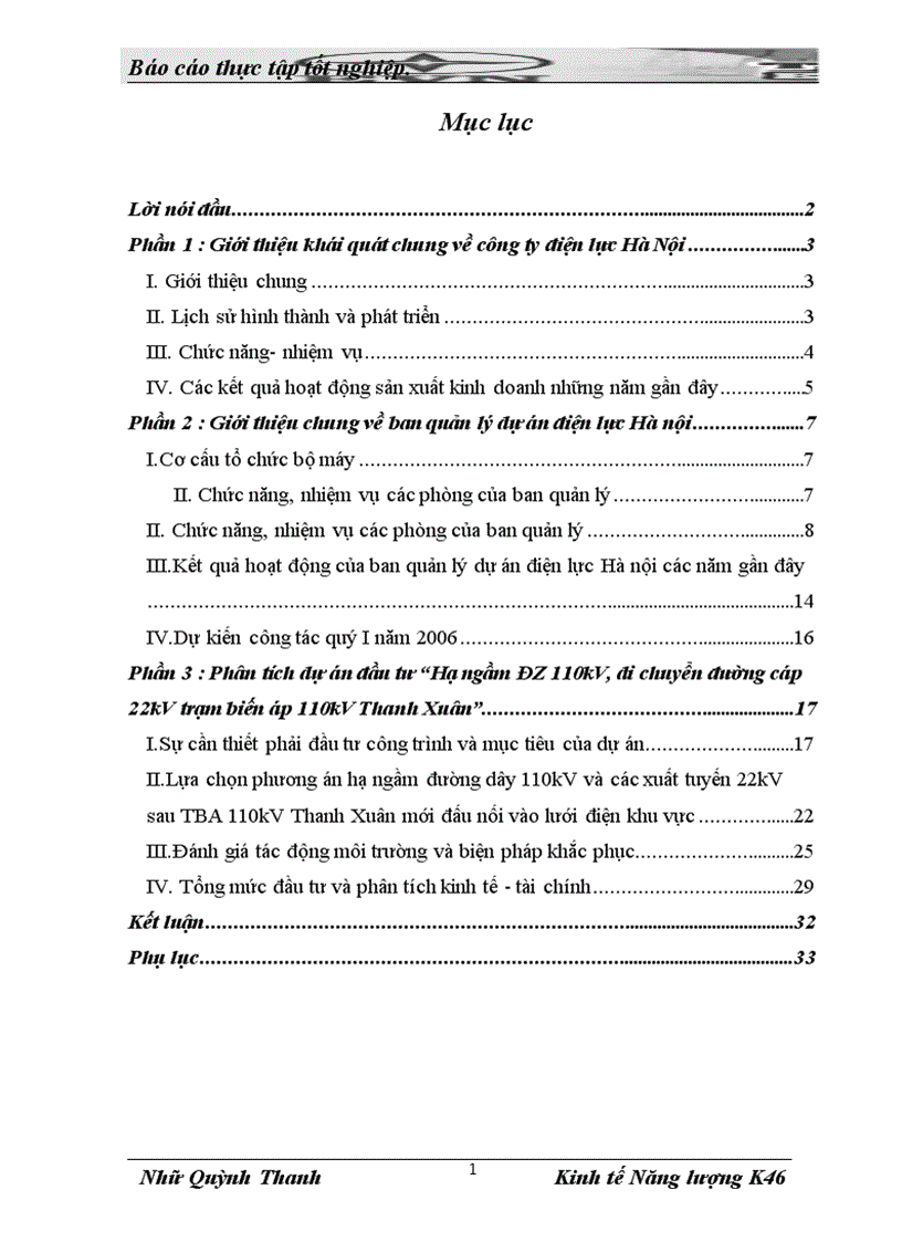 image for page Phân tích dự án đầu tư Hạ ngầm tuyến đường dây 110kV di chuyển đường cáp 22kV TBA 110kV Thanh Xuân
