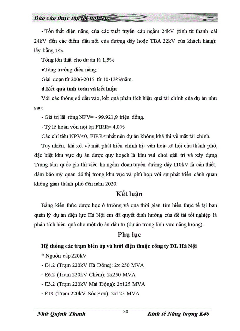 image for page Phân tích dự án đầu tư Hạ ngầm tuyến đường dây 110kV di chuyển đường cáp 22kV TBA 110kV Thanh Xuân