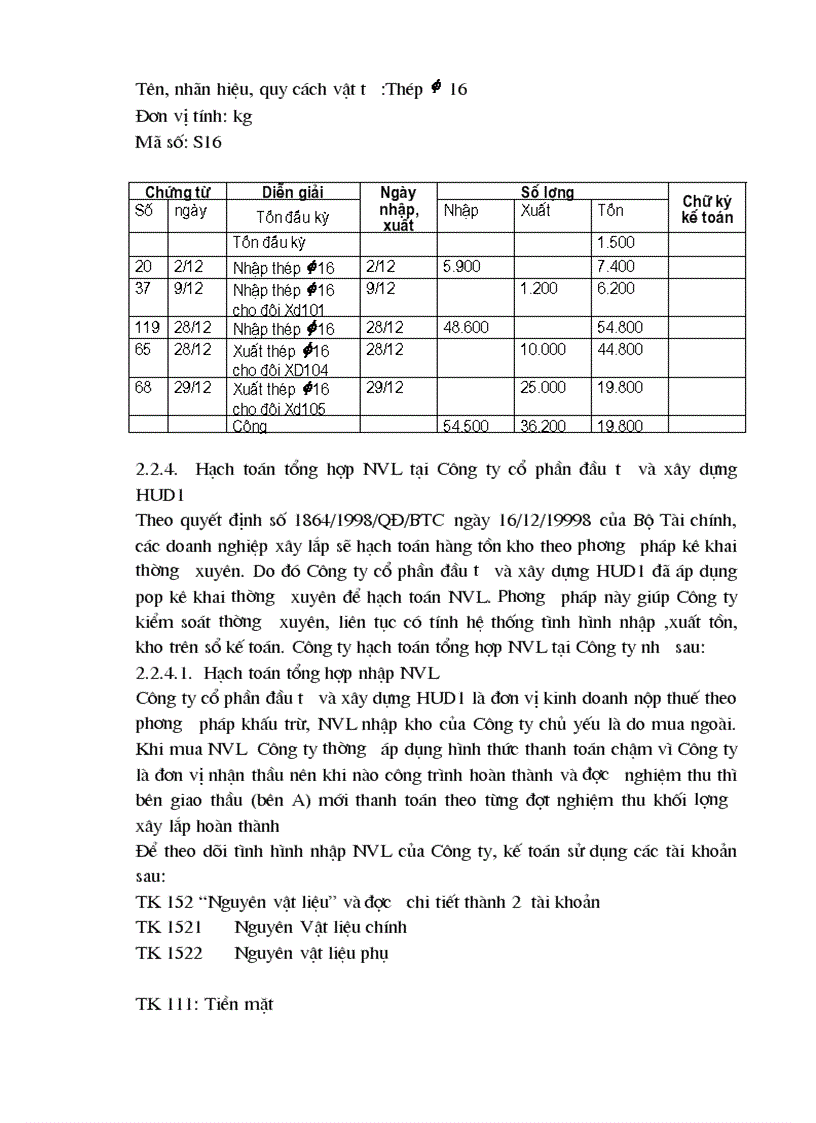 image for page Kế toán nguyên vật liệu tại Công ty Cổ phần Đầu tơ và Phát triển HUD