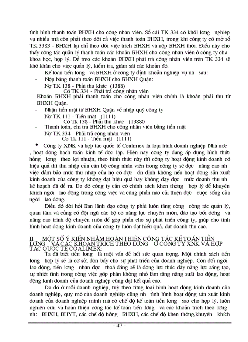 image for page Thực trạng về kế toán tiền lương và các khoản trích theo lương tại công ty XNK và hợp tác quốc tế Coalimex 1