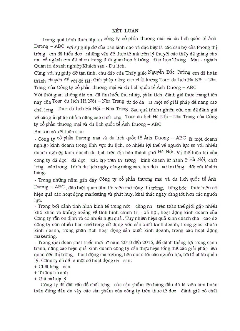 image for page Giải pháp nâng cao chất lượng tour du lịch hà nội nha trang tại công ty cổ phần thương mại và dịch vụ quốc tế ÁNH DƯƠNG ABC