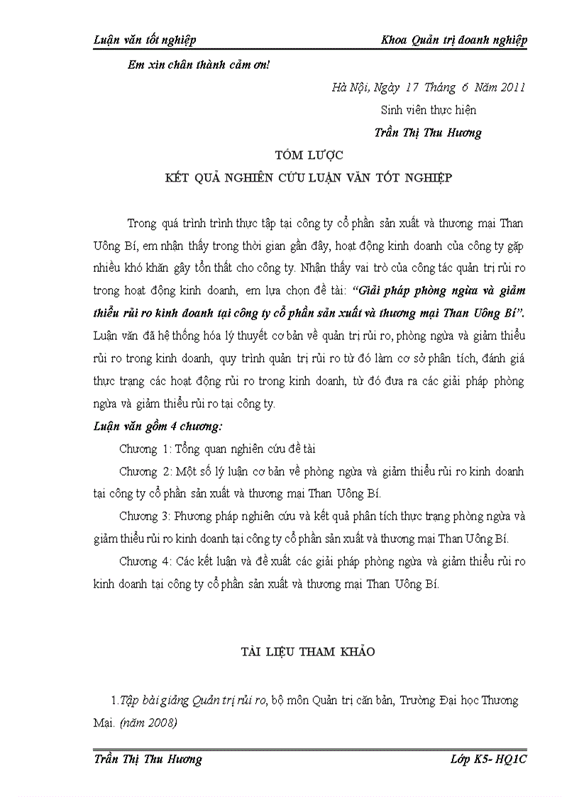 image for page Giải pháp phòng ngừa và giảm thiểu rủi ro kinh doanh tại công ty cổ phần sản xuất và thương mại than Uông Bí 1