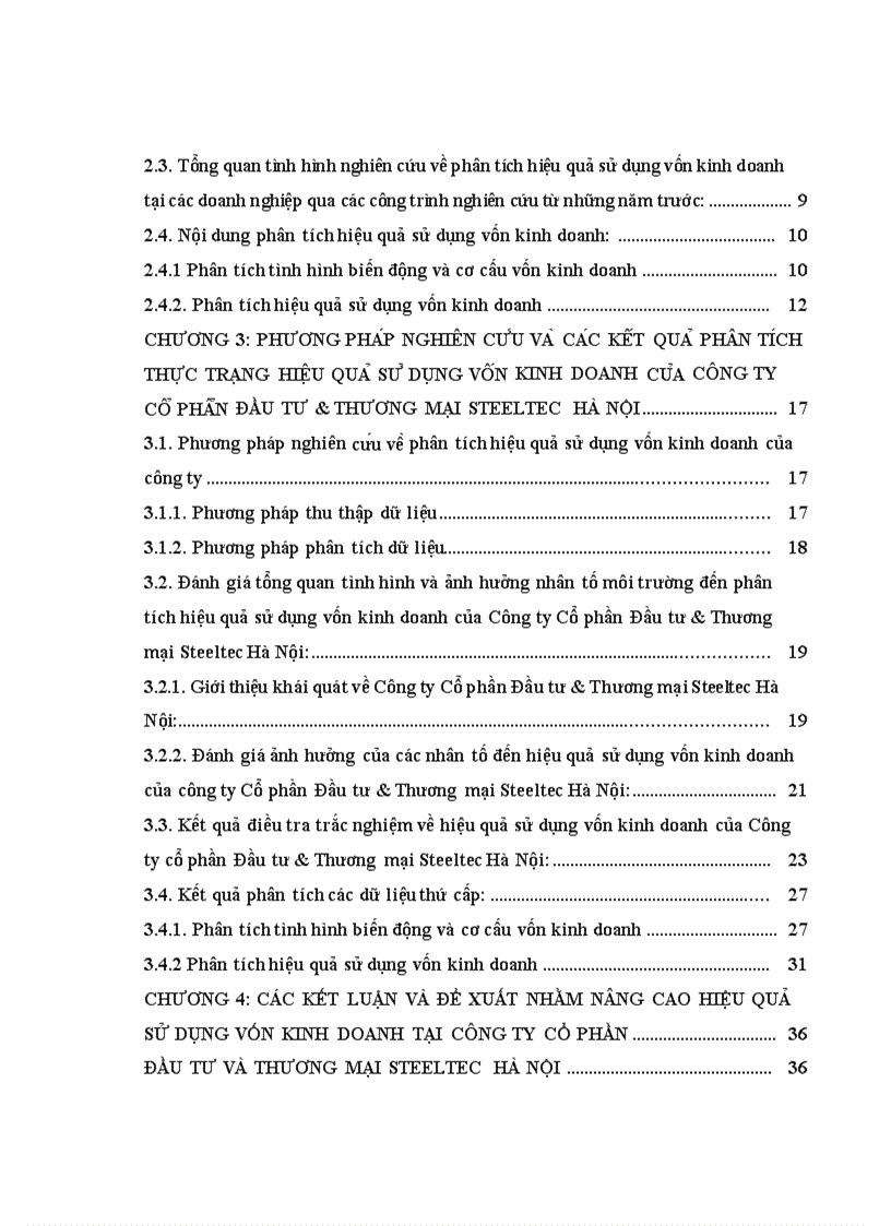 image for page Phân tích hiệu quả sử dụng vốn kinh doanh của Công ty cổ phần Đầu tư và Thương mại Steeltec Hà Nội 1