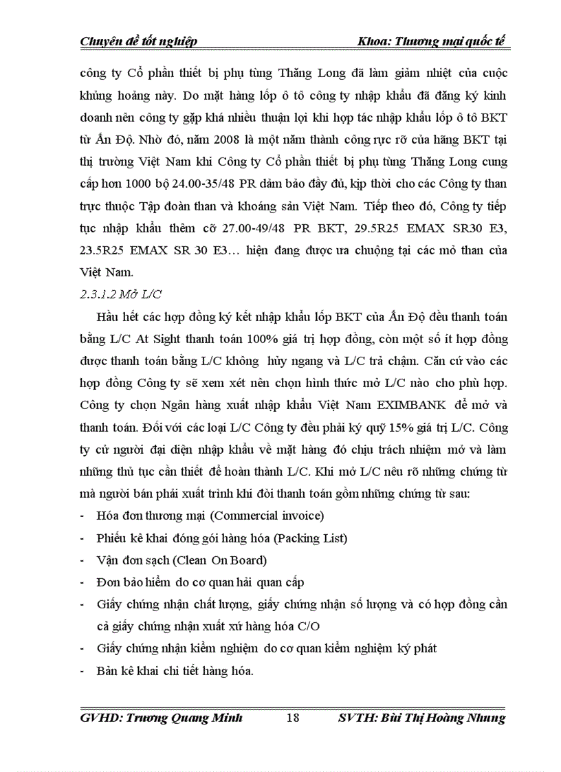 image for page Hoàn thiện quy trình thực hiện hợp đồng nhập khẩu lốp ô tô BKT của Ấn Độ của Công ty Cổ phần thiết bị phụ tùng Thăng Lon