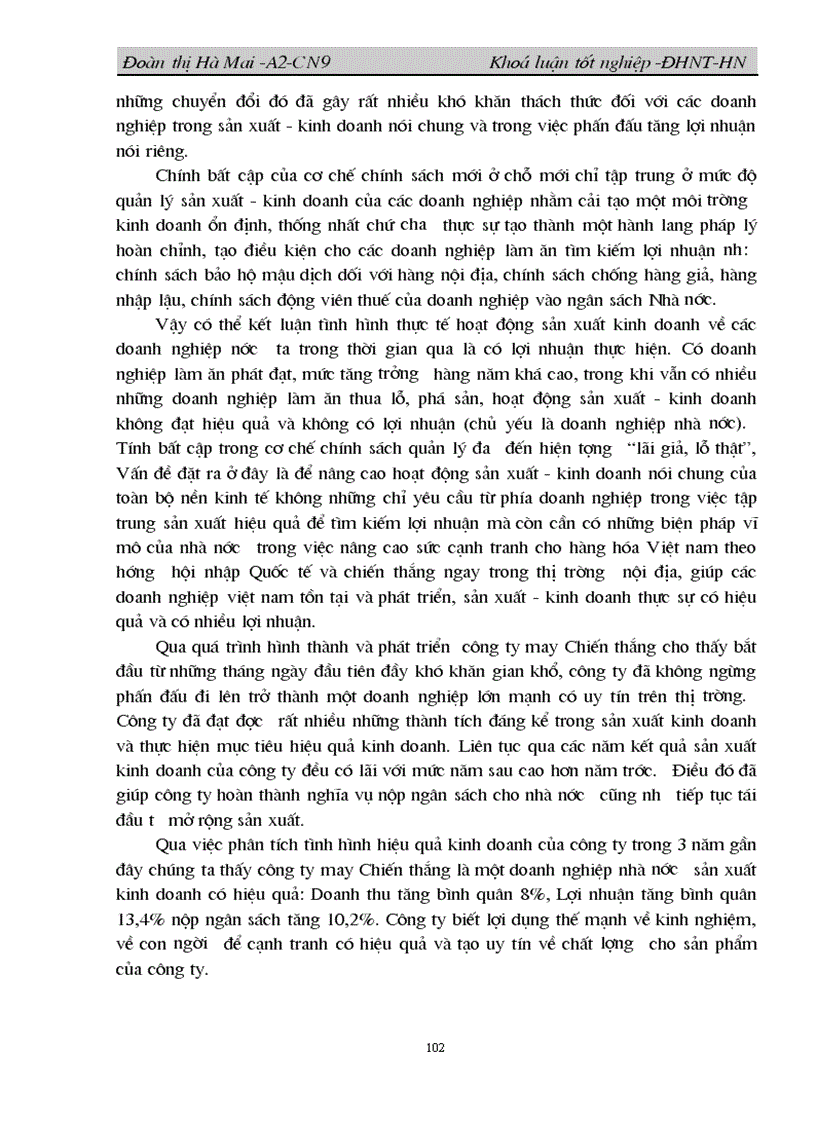 image for page Hiện trạng và một số biện pháp nâng cao hiệu quả kinh doanh của công ty may Chiến Thắng