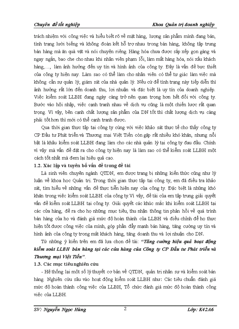 image for page Tăng cường hiệu quả hoạt động kiểm soát LLBH bán hàng tại các cửa hàng của Công ty CP Đầu tư Phát triển và Thương mại Việt Tiến