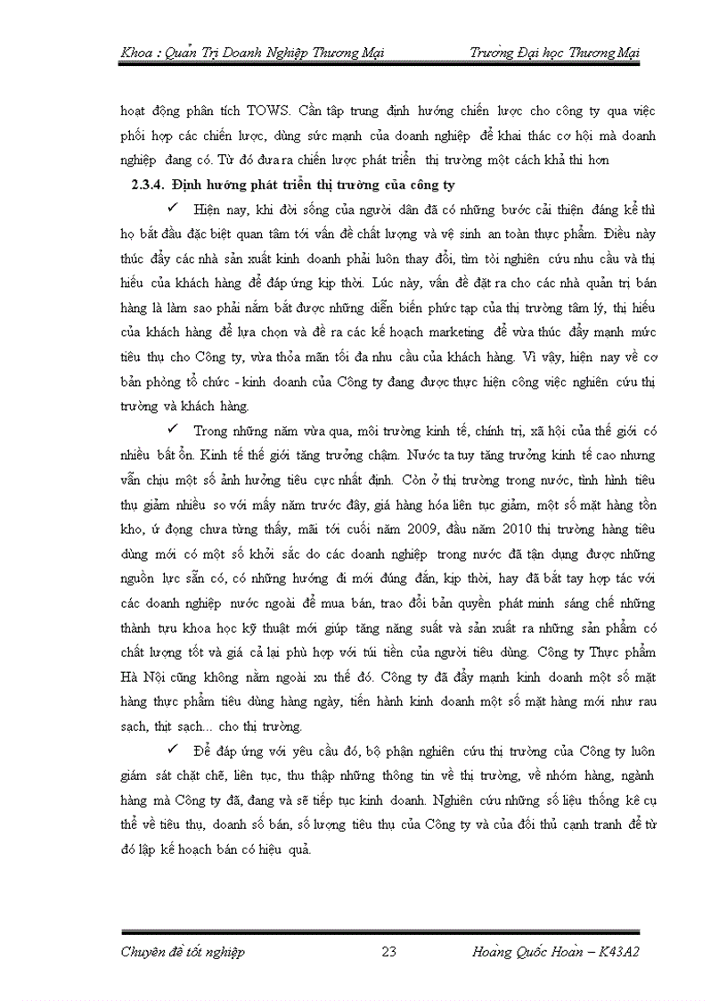 image for page Phân tích TOWS chiến lược phát triển thị trường của công ty TNHH nhà nước một thành viên thực phẩm Hà Nội