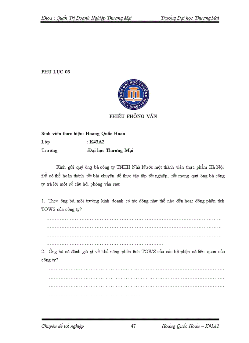 image for page Phân tích TOWS chiến lược phát triển thị trường của công ty TNHH nhà nước một thành viên thực phẩm Hà Nội