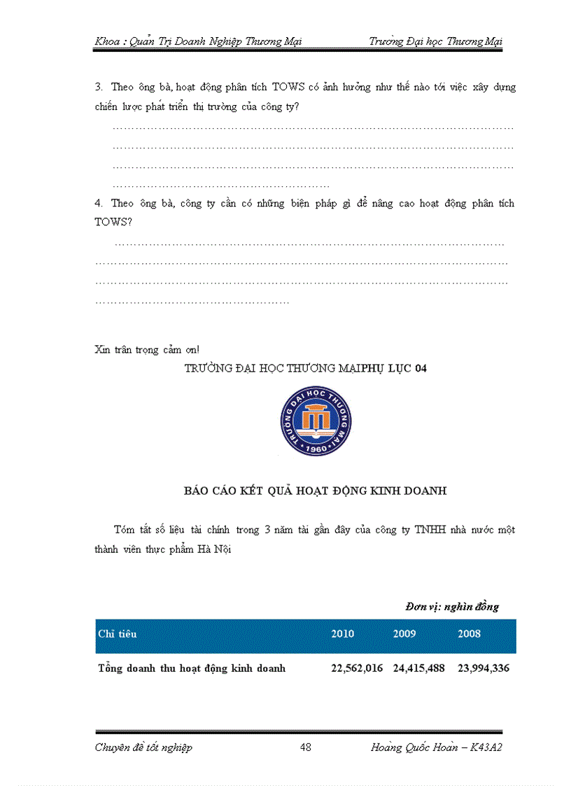 image for page Phân tích TOWS chiến lược phát triển thị trường của công ty TNHH nhà nước một thành viên thực phẩm Hà Nội