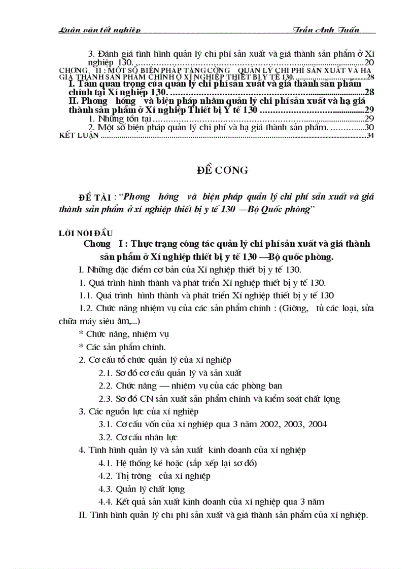 image for page Phương hướng và biện pháp quản lý chi phí và giá thành sản phẩm ở Xí nghiệ Thiết bị Y tế 130 Bộ Quốc phòng