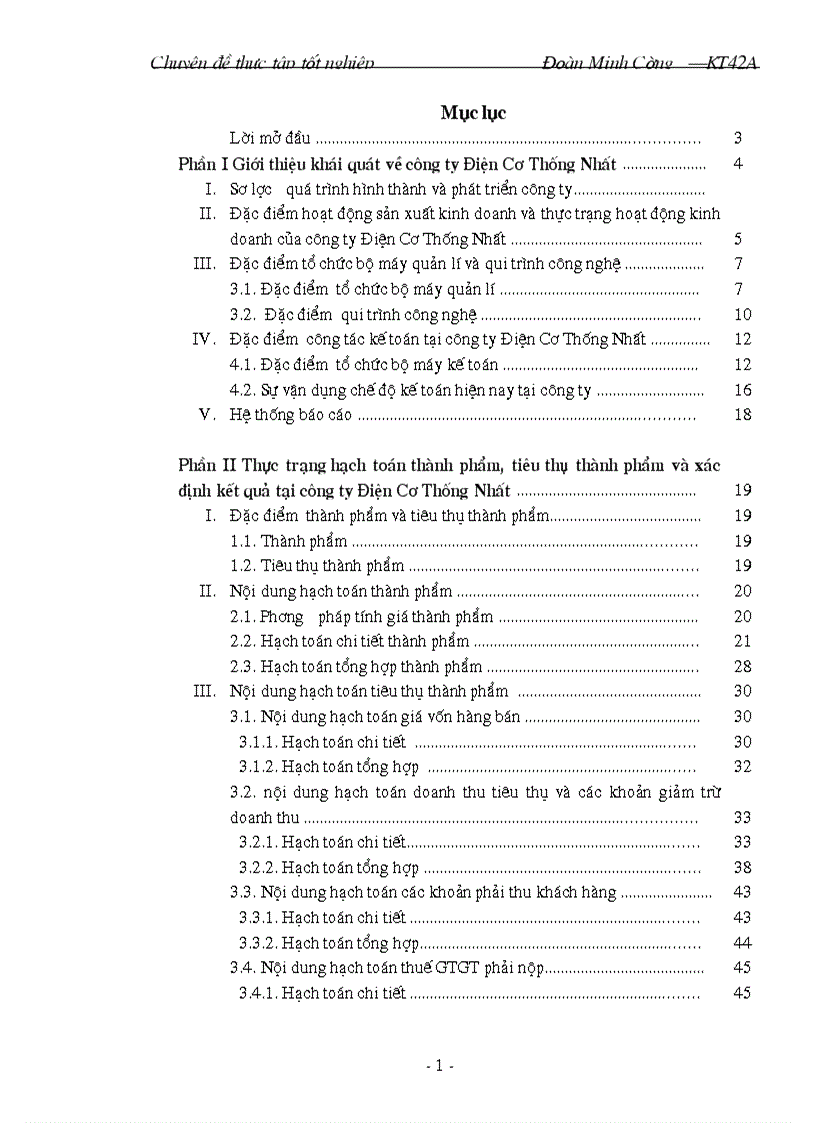 Hoàn thiện hạch toán thành phẩm tiêu thụ thành phẩm và xác định kết quả tiêu thụ tại công ty Điện Cơ Thống Nhất 1