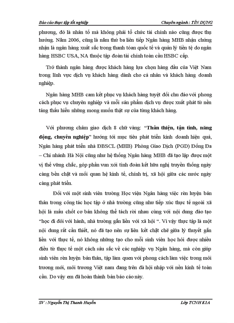 Báo cáo thực tập tại Ngân hàng MHB PGD Đống Đa CN Hà Nội