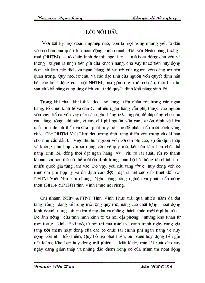 Giải pháp nâng cao hiệu quả huy động vốn và hoàn thiện kế toán huy động vốn tại chi nhánh NHNO PTNT Tỉnh Vĩnh Phúc 1