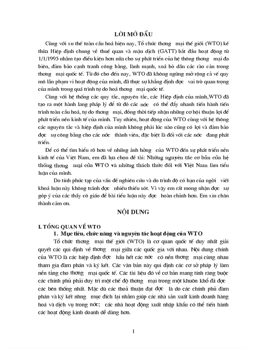 Những nguyên tắc cơ bản của hệ thống thương mại của WTO và những thách thức đối với Việt Nam