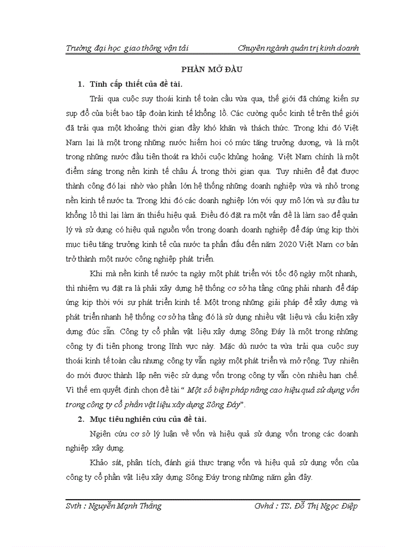 image for page Một số biện pháp nâng cao hiệu quả sử dụng vốn trong công ty cổ phần vật liệu xây dựng Sông Đáy