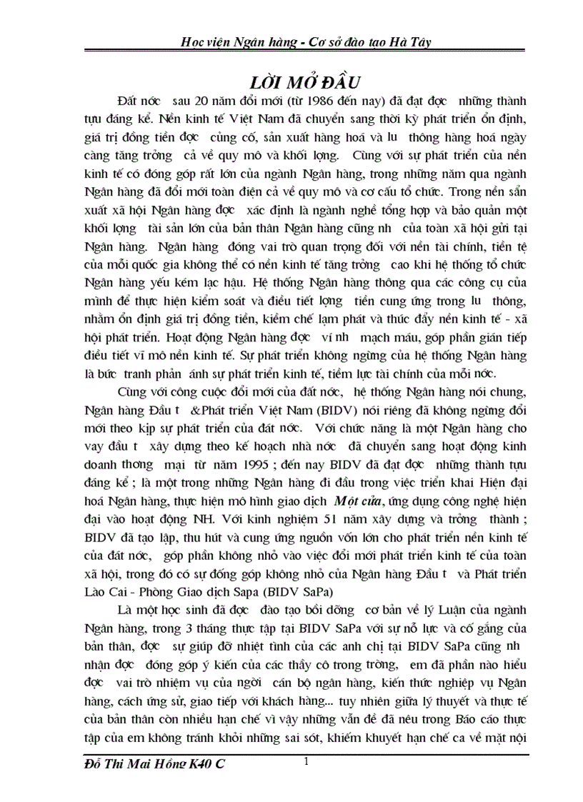 image for page Báo cáo thực tập tại BIDV SaPa 1