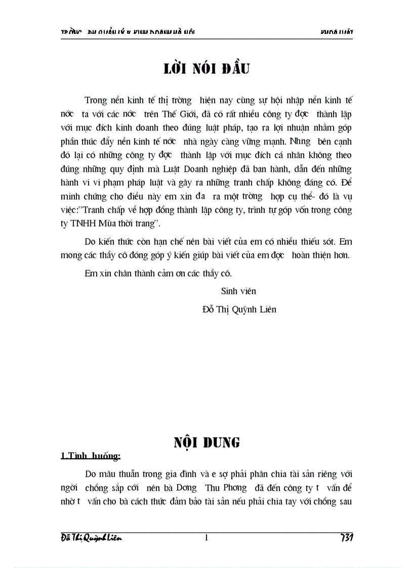 image for page Tranh chấp về hợp đồng thành lập công ty trình tự góp vốn trong công ty TNHH Mùa thời trang