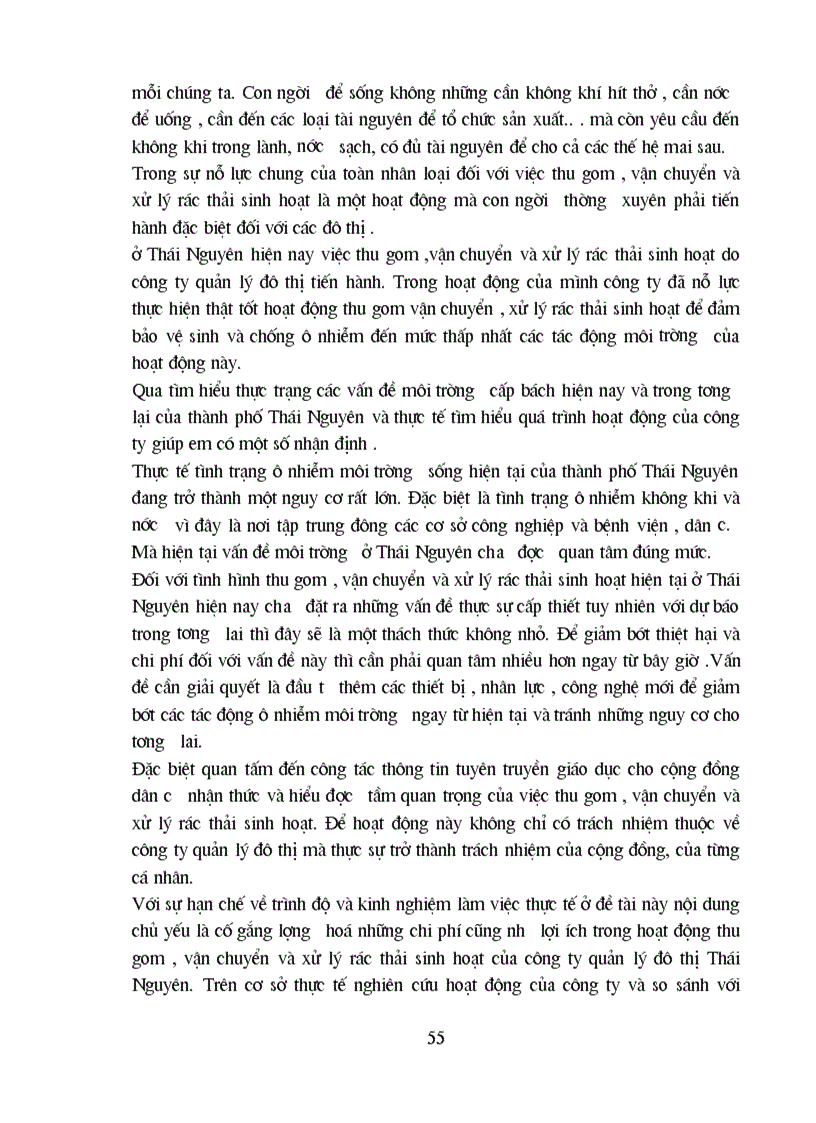 image for page Đánh giá hiệu quả Kinh tế xã hội môi trường trong quá trình thu gom vận chuyển và xử lý rác thải của Công ty Quản lý đô thị Thái Nguyên