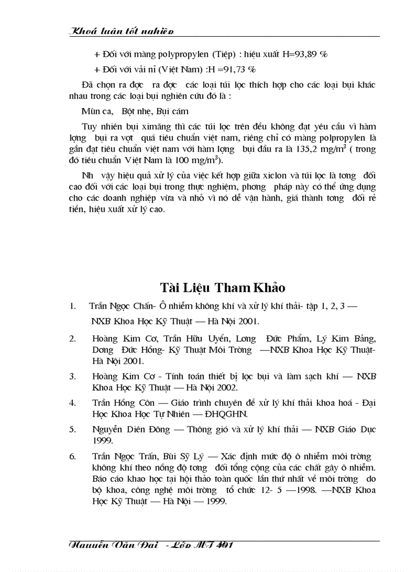 image for page Tách bụi làm sạch khí bằng xiclon và túi lọc