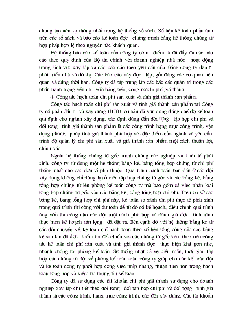 Một số ý kiến đóng góp hoàn thiện công tác kế toán tập hợp chi phí sản xuất và tính giá thành sản phẩm tại Công ty cổ phần đầu tư và xây dựng HUD