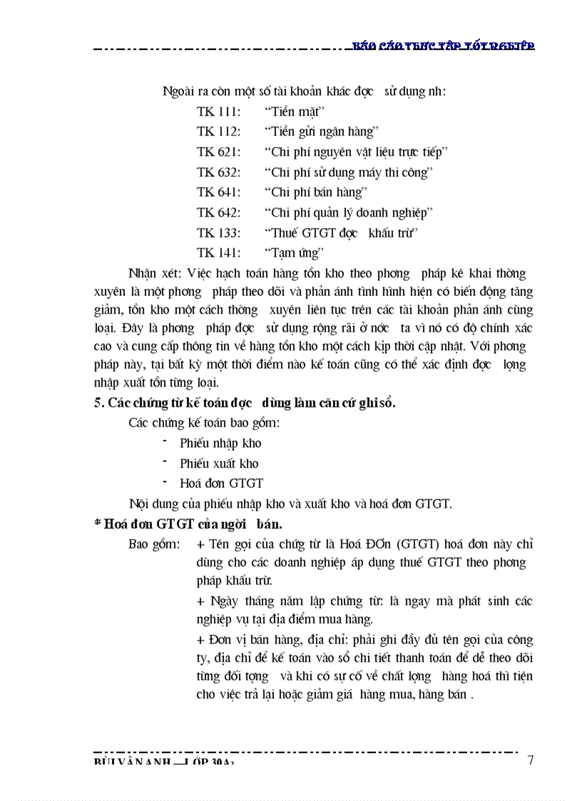 image for page Hạch toán nguyên vật liệu và công cụ dụng cụtại Công ty TNHH Thương mại và Chế biến Thực phẩm Sa Pa