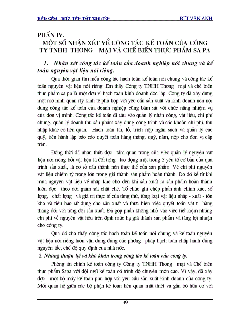 image for page Hạch toán nguyên vật liệu và công cụ dụng cụtại Công ty TNHH Thương mại và Chế biến Thực phẩm Sa Pa